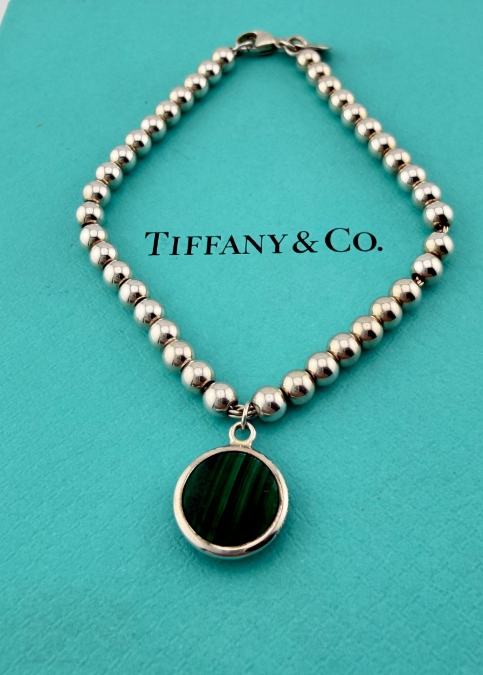 Tiffany & Co. Paloma Picasso Malachite Sugar Stack Bead Bracelet Silver Rare