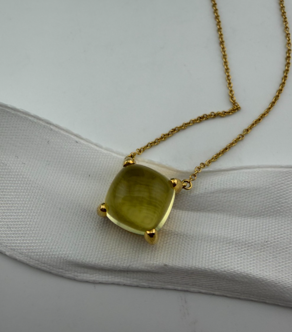 Tiffany & Co. 18k XL Lemon Quartz Cabochon Sugar Stack Necklace 16