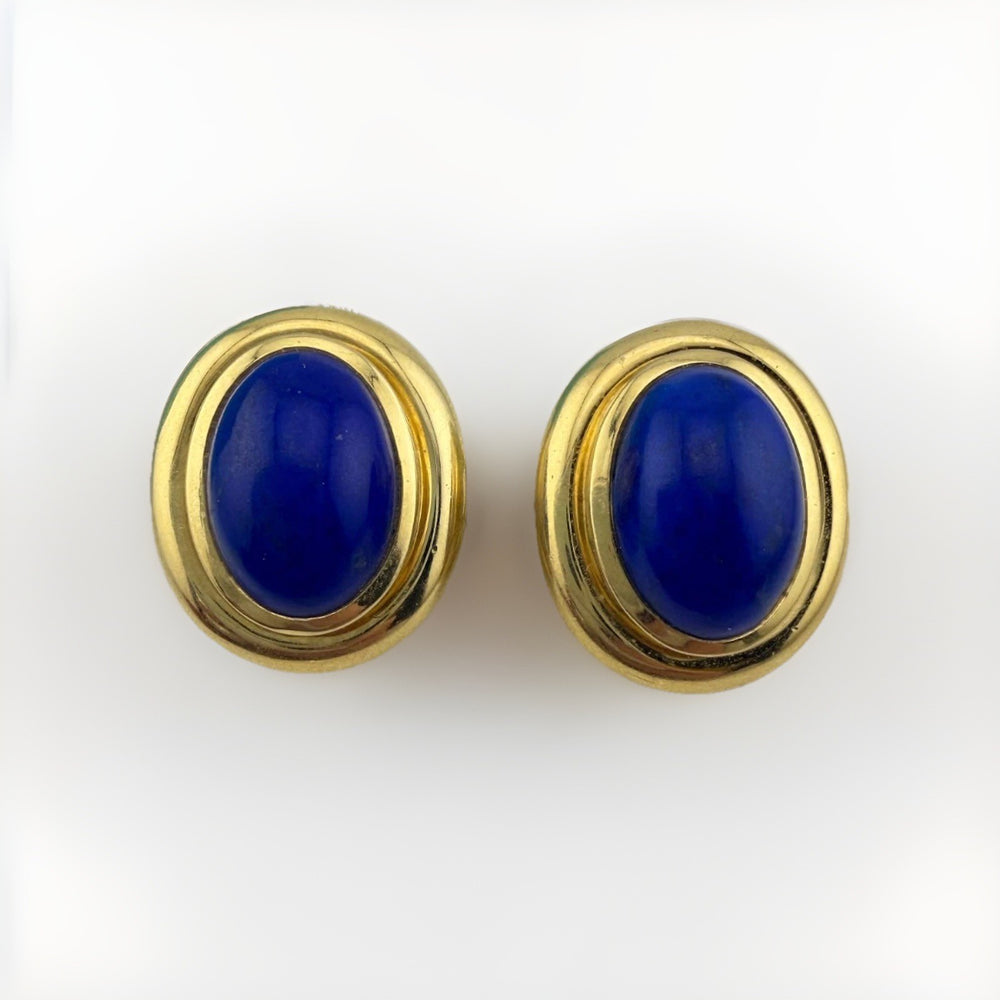 Vtg. Tiffany & Co. Paloma Picasso 18k Lapis Lazuli Clip Earrings Yellow Gold
