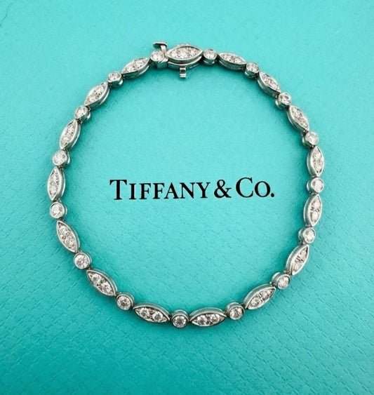 Tiffany & Co. Jazz Swing Diamond Platinum Tennis Bracelet 6.5" + Extra Links